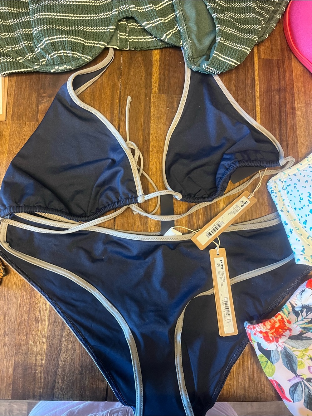 SKIMS Black Bikini with Cream Contrast Trim
